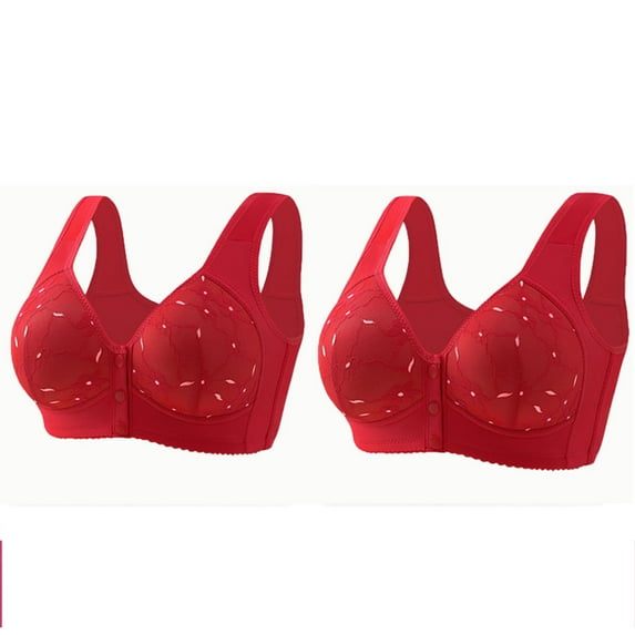 fheaev 2 Pack Front Closure Bras For Women Plus Size Full Coverage No Underwire Comfort Wireless Snap Closing Convenient Everyday Bra Front Button Bras Middle-Aged Older Women Front Buckle Corset Bra