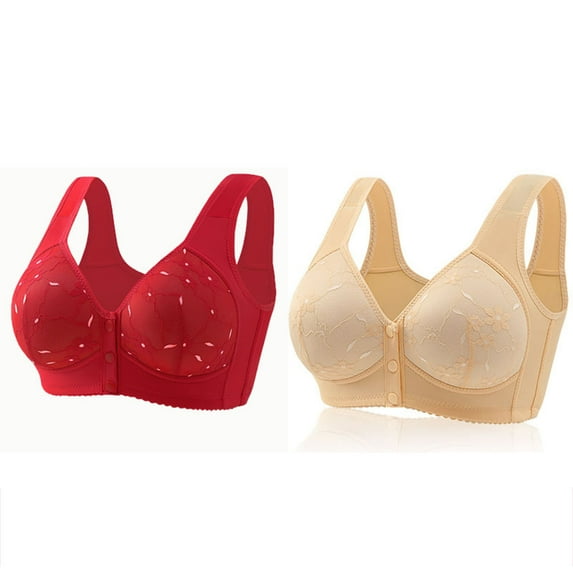 fheaev 2 Pack Front Closure Bras For Women Plus Size Full Coverage No Underwire Comfort Wireless Snap Closing Convenient Everyday Bra Front Button Bras Middle-Aged Older Women Front Buckle Corset Bra