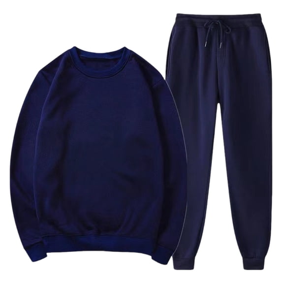 fheaev 2 Piece Outfits for Men Casual Fleece Lined Crewneck Sweatshirt Tracksuit Solid Color Drawstring Joggers Sweatpants Trouser with Pockets Long Sleeve Blouses Set Sweatsuit