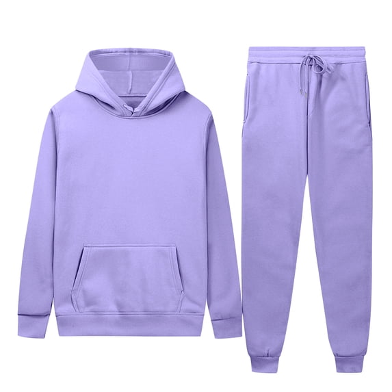 fheaev 2 Piece Outfits for Men Casual Fleece Lined Sweatshirt Tracksuit Solid Color Drawstring Joggers Sweatpants Trouser with Pockets Long Sleeve Hooded Blouses Set Sweatsuit