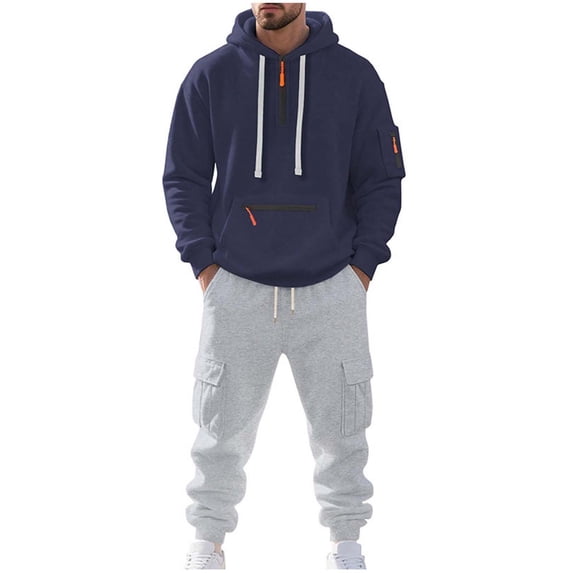 fheaev 2-Piece Outfits for Men Fleece Lined Hoodie And Joggers Casual Solid Color Sweatsuit with Drawstring Long Sleeve Zipper Hooded Sweatshirt And Sweatpants with Pockets