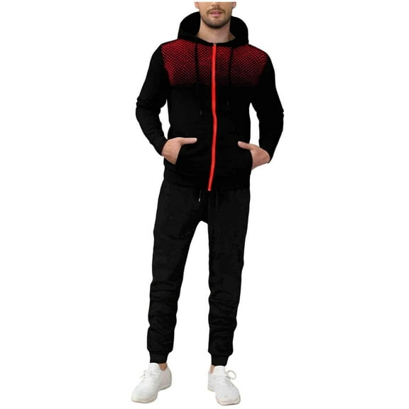 fheaev 2-Piece Outfits for Men Fleece Lined Hoodie Tracksuit Set Casual Solid Color Drawstring Joggers And Long Sleeve Zipper Hooded Sweatshirt with Pockets