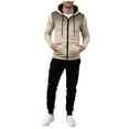 thumbnail image 1 of fheaev 2-Piece Outfits for Men Fleece Lined Hoodie Tracksuit Set Casual Solid Color Drawstring Joggers And Long Sleeve Zipper Hooded Sweatshirt with Pockets, 1 of 4