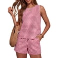 thumbnail image 1 of fheaev 2 Piece Outfits for Women Summer Crew Neck Sleeveless Tank Top And Short Bottom Matching with Pockets Casual Outfit Red,XL, 1 of 2