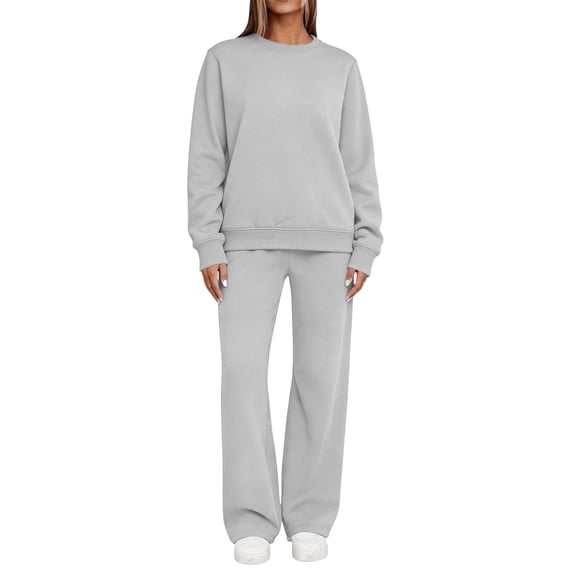 fheaev 2 Piece Sweatsuit Sets for Women Solid Long Sleeve Pullover Top Jogger Sweatpants Casual Fall Winter Outfit Gray,M