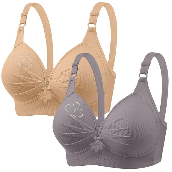 fheaev 2Pc Plus Size Bra for Women Wireless Bras No Underwire Printing Gathered Together Large Size Wirefree Adjustable Shoulder Strap Full Coverage Push Up Bras Everyday Bras Underwear