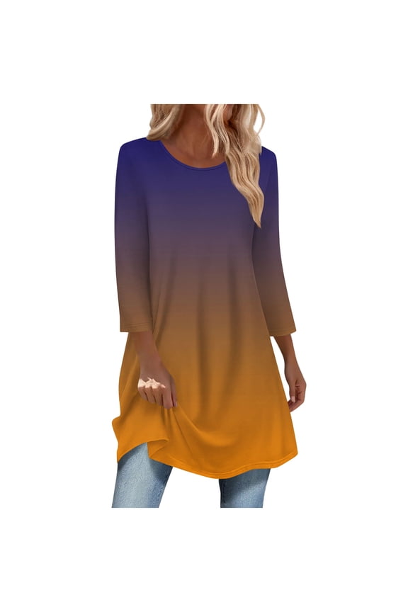 3/4 Sleeve Tunic Tops for Women Casual Plus Size Dressy Top To Wear with Leggings Swing Flare T-Shirt Loose Fit Blouses