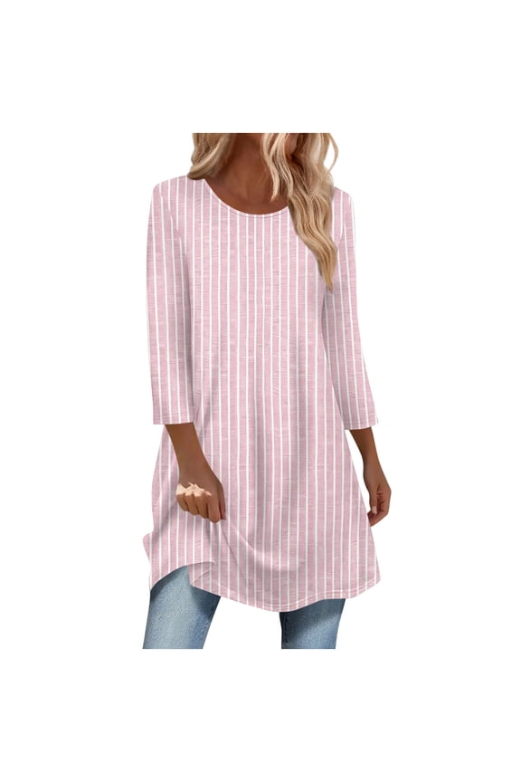 3/4 Sleeve Tunic Tops for Women Casual Plus Size Dressy Top To Wear with Leggings Swing Flare T-Shirt Loose Fit Blouses