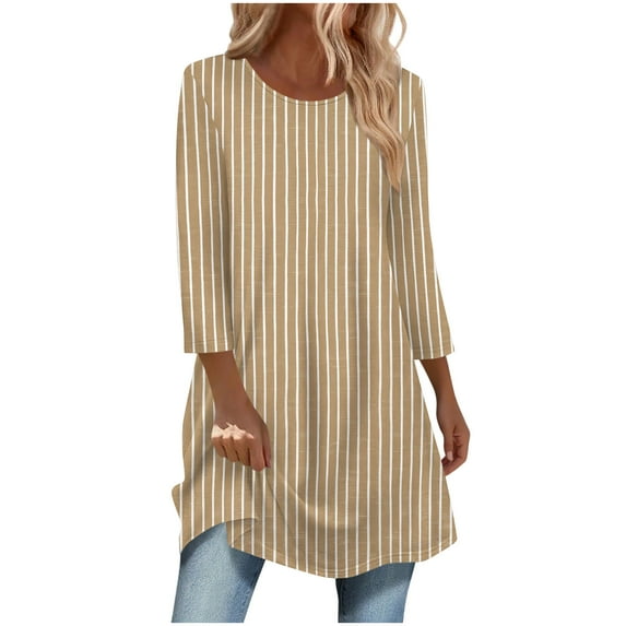 fheaev 3/4 Sleeve Tunic Tops for Women Casual Plus Size Dressy Top To Wear with Leggings Swing Flare T-Shirt Loose Fit Blouses