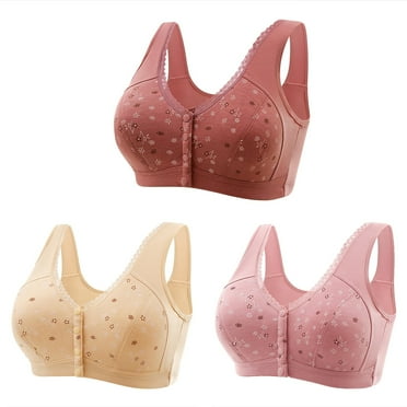 fheaev 3 Pack Front Closure Bras For Women Plus Size Post Surgery Brassiere Full Coverage No Underwire Wireless Snap Closing Convenient Everyday Bra Front Button Older Women Front Buckle Corset Bra