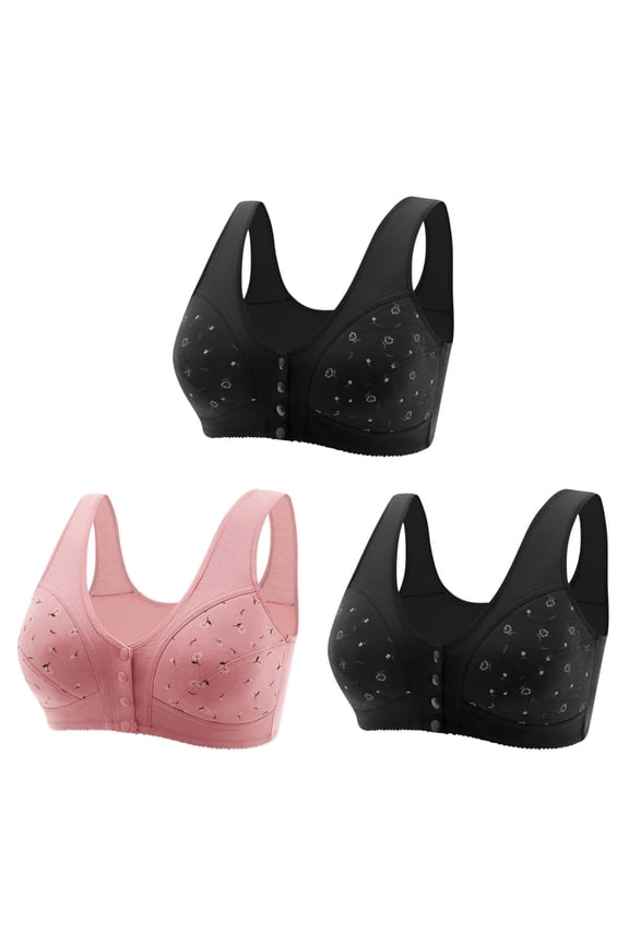 3 Pack Front Closure Bras For Women Plus Size Post Surgery Brassiere Full Coverage No Underwire Wireless Snap Closing Convenient Everyday Bra Front Button Older Women Front Buckle Corset Bra