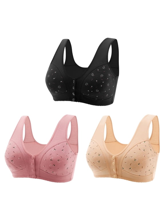 3 Pack Front Closure Bras For Women Plus Size Post Surgery Brassiere Full Coverage No Underwire Wireless Snap Closing Convenient Everyday Bra Front Button Older Women Front Buckle Corset Bra
