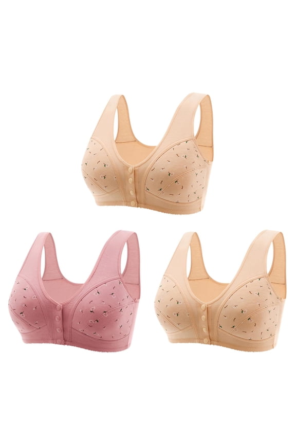 3 Pack Front Closure Bras For Women Plus Size Post Surgery Brassiere Full Coverage No Underwire Wireless Snap Closing Convenient Everyday Bra Front Button Older Women Front Buckle Corset Bra