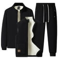 thumbnail image 1 of fheaev 3-Piece Outfits for Men Thickened Fleece Lined Stand Collar Top for Outdoor Running Fitness Long Sleeved Turndown Collar Blouses Set Warm Pullover Top Three Piece Set, 1 of 4