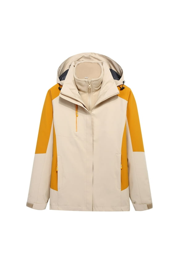 3-in-1 Jacket Coats for women Rain Jacket Snow Ski Jacket Water Resistant Waterproof Windproof Winter Thickening Jacket Recreation Sports Interchange detachable Hooded outdoor jacket