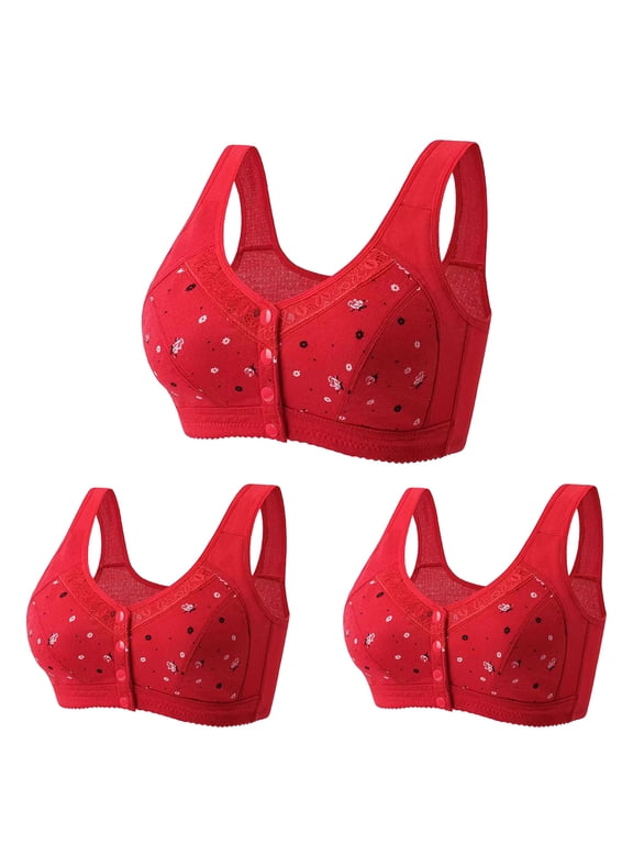 3Pc Bras for Women Plus Size Front Closure Wireless Bras No Underwire Full Coverage No Underwire Bras for Seniors Comfort Front Close Push Up Lace Bras Sleeping Everyday Bras