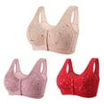 thumbnail image 1 of fheaev 3Pc Bras for Women Plus Size Front Closure Wireless Bras No Underwire Full Coverage No Underwire Bras for Seniors Comfort Front Close Push Up Lace Bras Sleeping Everyday Bras, 1 of 6