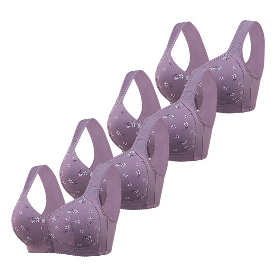 fheaev 4Pc Front Closure Bras For Women Plus Size Post Surgery Brassiere Full Coverage No Underwire Comfort Wireless Snap Closing Everyday Bra Front Button Bras Front Buckle Corset Bra
