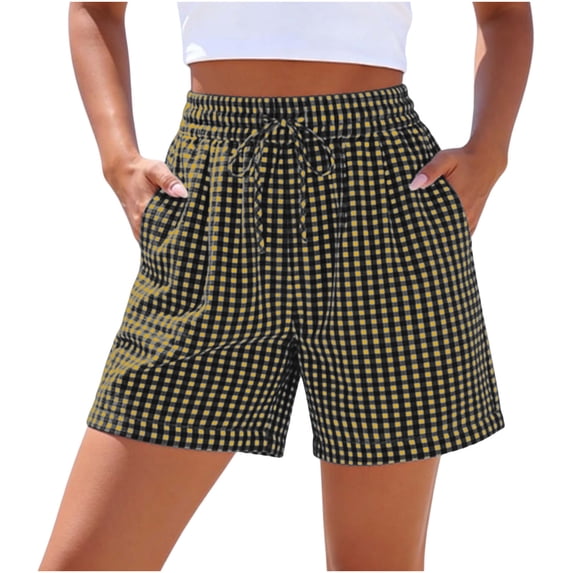 fheaev Athletic Shorts for Women Loose Fit Plaid Print with Pockets Drawstring Summer Gym Running Casual Clothes S-XL