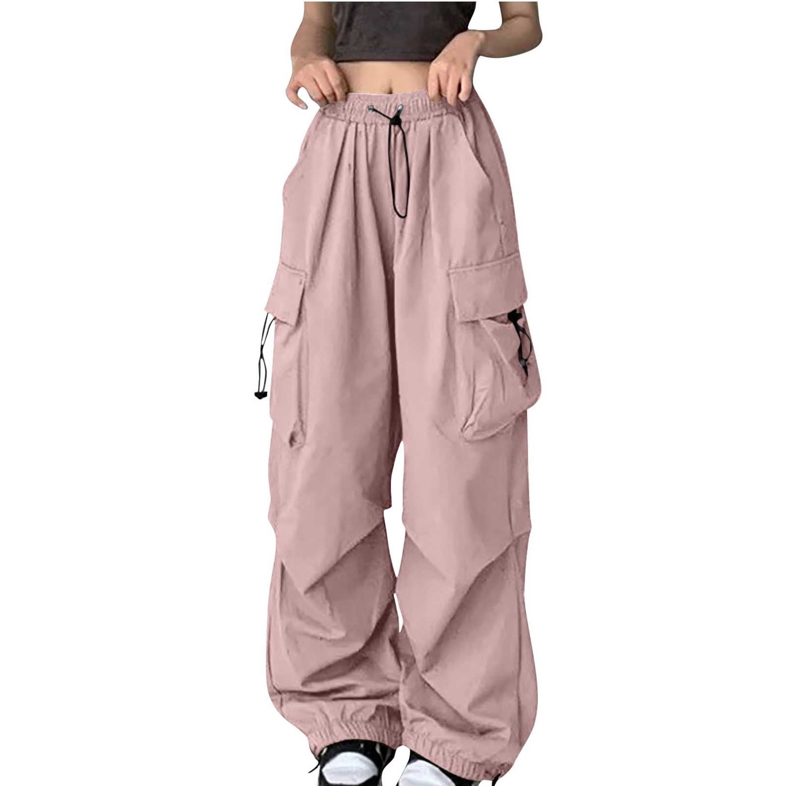 Women's Cargo Parachute Pants - Baggy Fit With Drawstring Waist & Multiple Pockets, Y2K Style