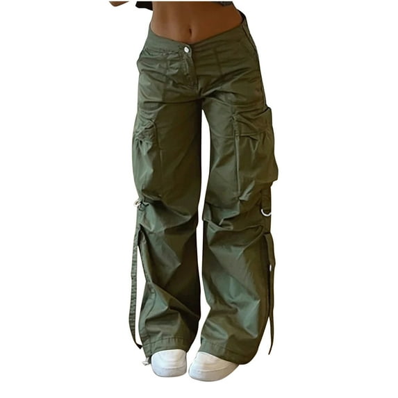 fheaev Baggy Cargo Pants For Women Girls Wide Leg Pants Loose Straight Y2K Parachute Pants Hip Hop Streetwear Pants With Multiple Pockets Boyfriend Harajuku Oversized Jogger Sweatpants