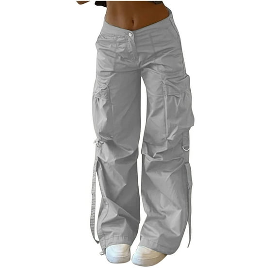 fheaev Baggy Cargo Pants For Women Girls Wide Leg Pants Loose Straight Y2K Parachute Pants Hip Hop Streetwear Pants With Multiple Pockets Boyfriend Harajuku Oversized Jogger Sweatpants