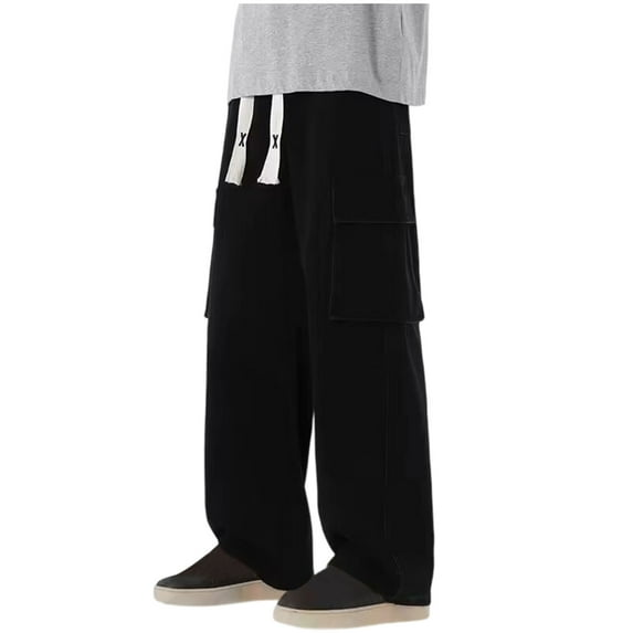 fheaev Baggy Jeans for Men Streetwear Vintage Wide Leg Loose Fit Drawstring Denim Pants with Pocket Hip Hop Straight Leg Jeans Plain Pants Trousers