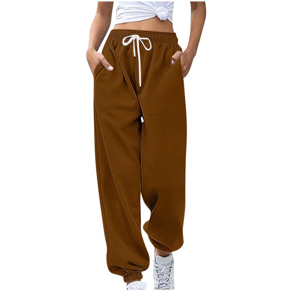fheaev Baggy Sweatpants For Women Bottom Casual High Waist Jogger Pants Trendy Trousers With Pockets Sporty Gym Athletic Fit Jogger Pants