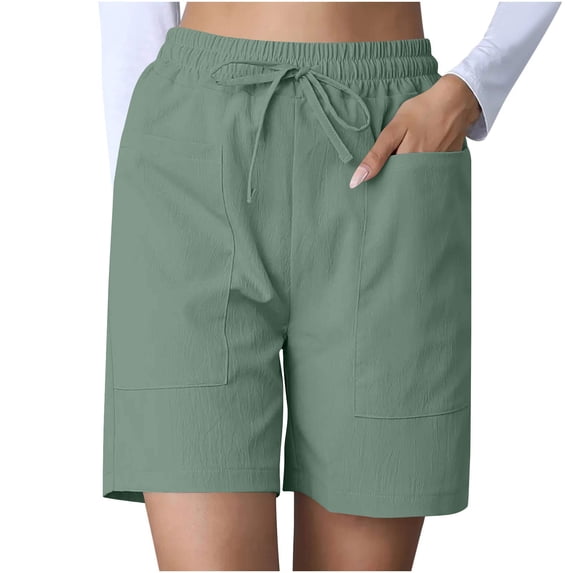fheaev Bermuda Shorts for Women Knee Length Wide Leg Shorts High Waisted Elastic Waist Drawstring Shorts with Pockets Dressy Casual Walking Exercis Summer Shorts