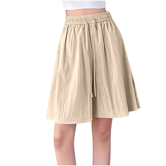 fheaev Bermuda Shorts for Women Knee Length Wide Leg Shorts High Waisted Elastic Waist Drawstring Shorts Dressy Casual Walking Exercis Summer Shorts
