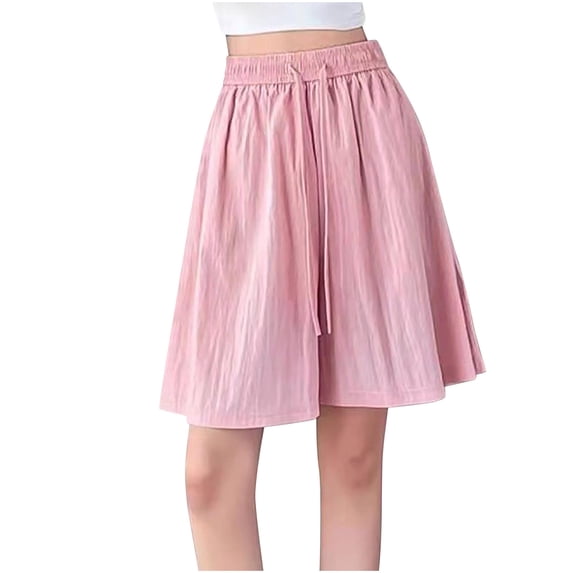 fheaev Bermuda Shorts for Women Knee Length Wide Leg Shorts High Waisted Elastic Waist Drawstring Shorts Dressy Casual Walking Exercis Summer Shorts