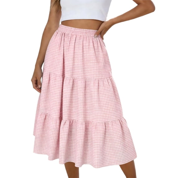 fheaev Boho Skirt for Women Summer Casual High Waist Flowy Flared A-Line Midi Skirts Beach Vacation Wear