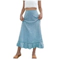 thumbnail image 1 of fheaev Boho Skirts for Women Fashion Casual Solid Color Elastic Waist Loose Ankle Length Casual Summer Beach Vaction Outfits, 1 of 6