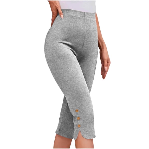 fheaev Capri Pants for Women High Waisted Pockets Slim Fit Side Slit Hem with Button Detail Casual Summer Wear S-3XL