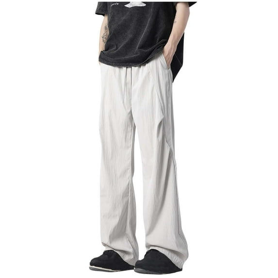 fheaev Cargo Pants for Men Solid Color Casual Drawstring Hiking Pants Joggers Athletic Trousers with Pocket Loose Fitness Outwear Sports Straight Leg Pants Work Pants
