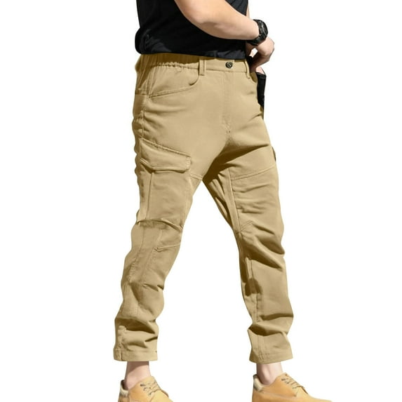 fheaev Cargo Pants for Men Solid Color Casual Hiking Pants Joggers Athletic Trousers with Pocket Loose Fitness Outwear Sports Straight Leg Trousers Work Pants