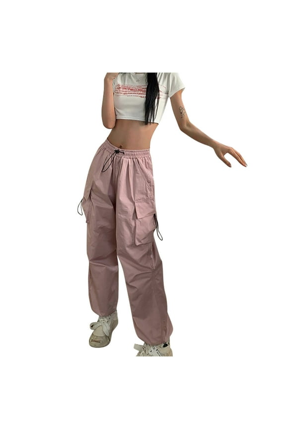 Cargo Pants For Women High Waisted Casual Pants Baggy Stretchy Loose Hippie Punk Trousers Streetwear Jogger Straight Wide Leg Streetwear With Pockets Trousers Summer Trendy Clothes