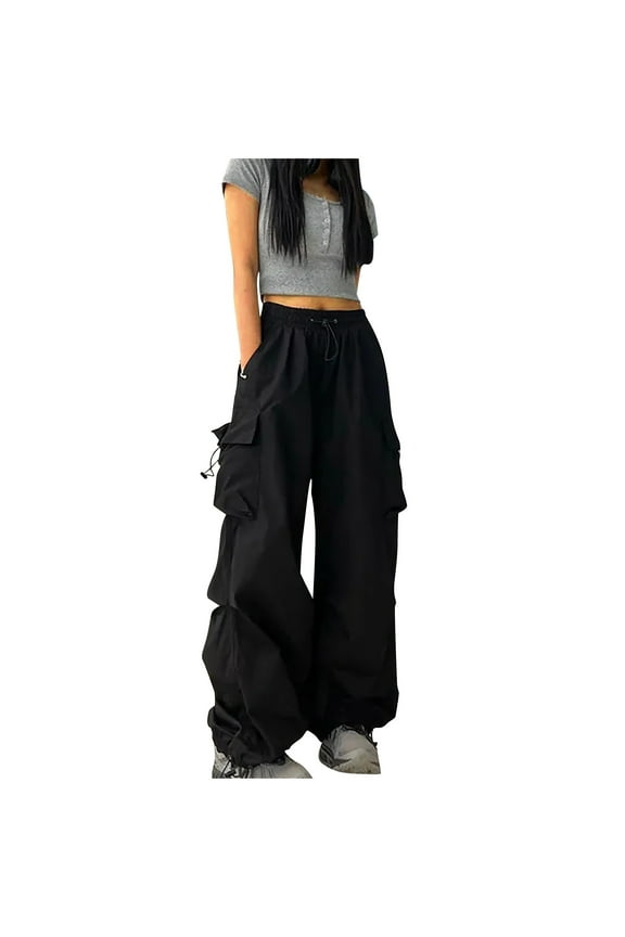 Cargo Pants For Women High Waisted Casual Pants Baggy Stretchy Loose Hippie Punk Trousers Streetwear Jogger Straight Wide Leg Streetwear With Pockets Trousers Summer Trendy Clothes