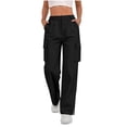 thumbnail image 1 of fheaev Cargo Pants for Women Solid Color High Waisted Straight Wide Leg Pants with Pockets Streetwear Trousers Jogging Sweatpants Casual Baggy Jogger Pants Trendy Clothes, 1 of 9