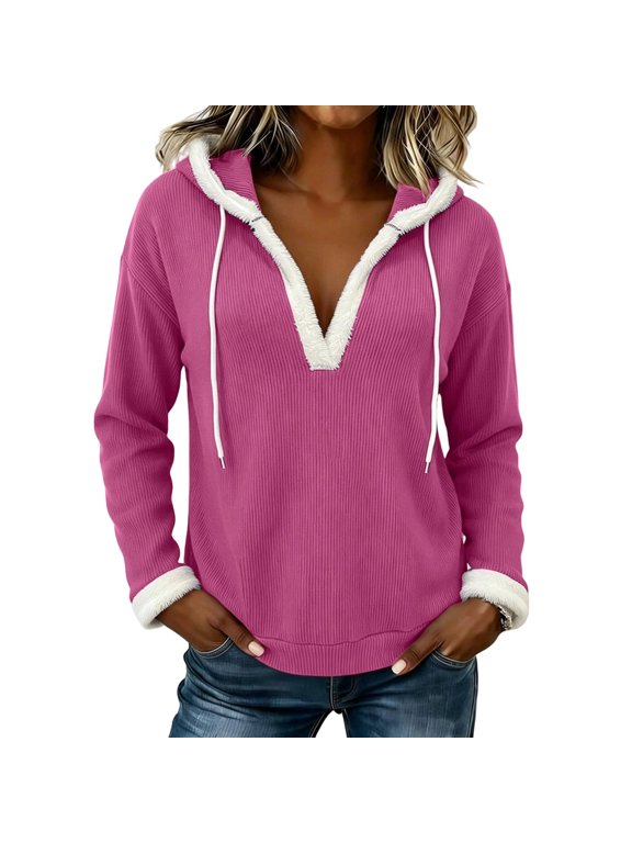 Christmas Sweater for Women Hooded Fuzzy Long Sleeve Winter Warm Casual Base Layer Pullover Top@Hot Pink,S