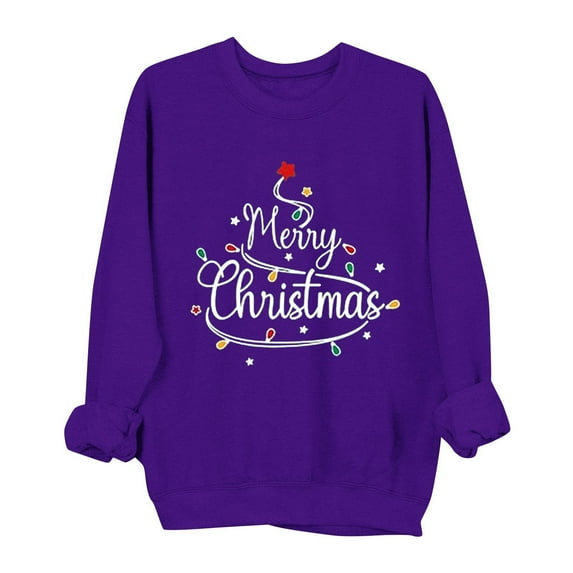 fheaev Christmas Sweatshirts for Women Round Neck Long Sleeve Glitter Patch Merry Christmas Letter Print Sweater Embroidered Xmas Holiday Party Pullover Tunic Top Blouse