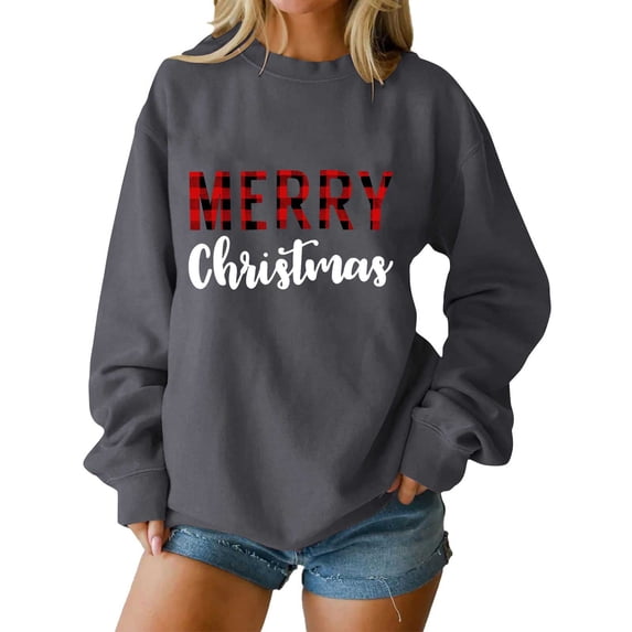 fheaev Christmas Sweatshirts for Women Christmas Graphic Crewneck Oversized Fleece Lined Sweater Holiday Xmas Long Sleeve Shirts Pullover Winter Tops
