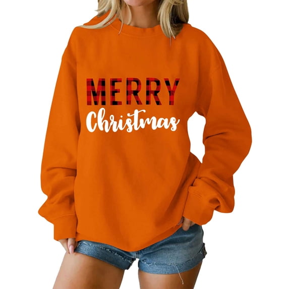 fheaev Christmas Sweatshirts for Women Christmas Graphic Crewneck Oversized Fleece Lined Sweater Holiday Xmas Long Sleeve Shirts Pullover Winter Tops