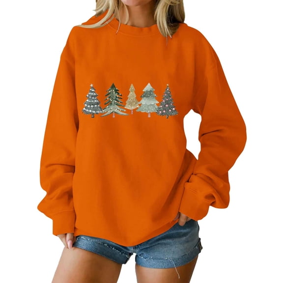 fheaev Christmas Sweatshirts for Women Christmas Graphic Crewneck Oversized Fleece Lined Sweater Holiday Xmas Long Sleeve Shirts Pullover Winter Tops