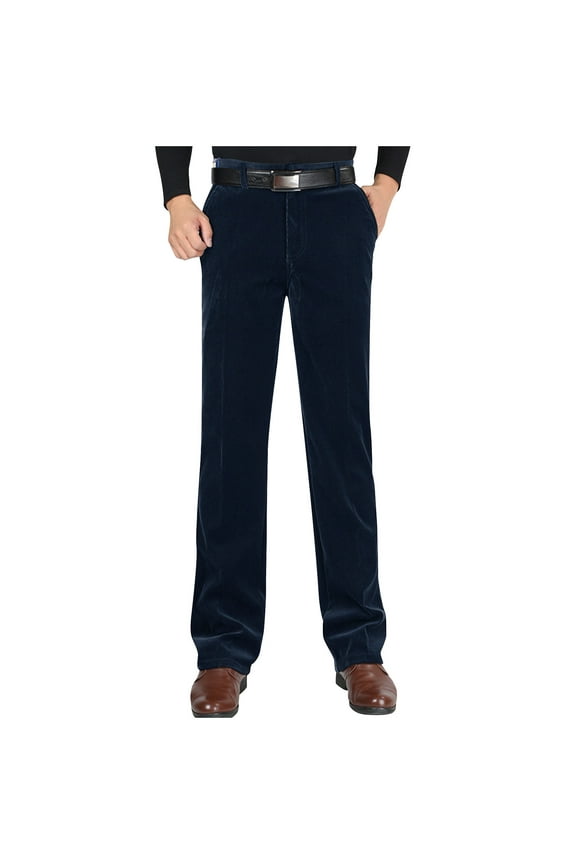Classic Fit Corduroy Dress Pants for Men Straight-Legs Pants Zipper High Waist Joggers Pants with Pockets Men'S Casual Flat-Front Chino Pant Lounge Pants