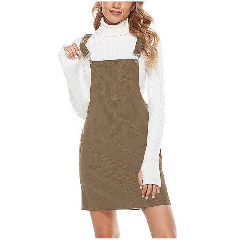 fheaev Corduroy Overall Bib Dress for Women Casual Knee Length Overalls  Midi Dress Jumpsuit Pinafore Suspender A Line Cute Dress Mini Dress Skirt  Jumper - Walmart.com