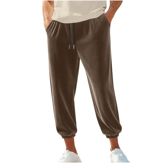 fheaev Corduroy Pant for Men Baggy Fashion Loose Fit Drawstring Elastic Waist Straight Leg Jogger Pants with Pockets Comfortable Going Out Everyday Trousers Men'S Corduroy Casual Pants