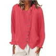 thumbnail image 1 of fheaev Cotton Linen Blouses For Women Solid Color Dressy Casual Button-Down Round Neck Loose Long Sleeved Tunic Tops Basic Tee Pullover Sweater T Shirts Tops Blouses Fashion Clothes 2024, 1 of 6