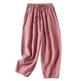 thumbnail image 1 of fheaev Cotton Linen Pants For Women Elastic Waist Casual Pants Flowy Beach Wide Leg Pants With Pockets Summer Casual Loose Comfy Trousers Pants 2024, 1 of 8