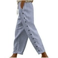 thumbnail image 1 of fheaev Cotton Linen Pants For Women Elastic Waist High-Waist Pants Casual Loose Straight Comfy Trousers With Pockets Solid Color Slacks Outing Pants, 1 of 8